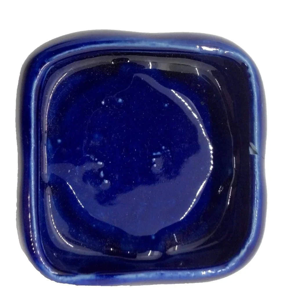 Ceramic Trinket Box Cobalt Blue with Bird Outdoors